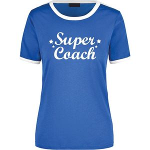 Super coach blauw/wit ringer t-shirt - dames - Einde seizoen/ verjaardag cadeau shirt L