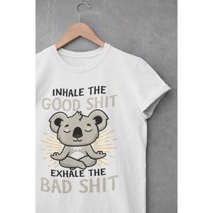 Shirt - Inhale the good shit - Wurban Wear | Grappig shirt | Leuk cadeau | Unisex tshirt | Yoga | Yoga nidra | Yoga kleding | Yoga shirt | Yogamat | Wit & Zwart