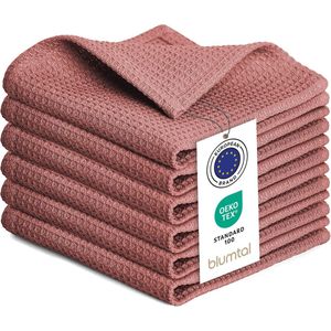 Blumtal® Theedoeken 30x30 cm- Set van 6 - Theedoeken katoen 100% - Keukendoeken wasbaar op 60 °C - Keuken handdoeken katoen - Keukendroogdoeken - Wafeldoeken - Vaatdoeken - Roze