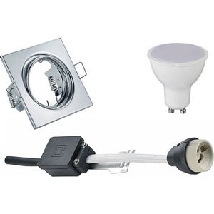 LED Spot Set - Torna - GU10 Fitting - Inbouw Vierkant - Glans Chroom - 4W - Helder/Koud Wit 6400K - Kantelbaar 80mm