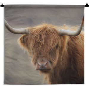 Wandkleed - Wanddoek - Schotse Hooglander - Hoorns - Haar - 60x60 cm - Wandtapijt