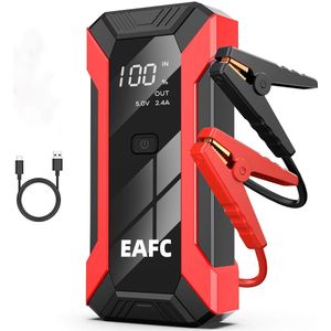 EAFC 12V Jumpstarter voor Auto – 1200A / 10000 mAh – 4-in-1 starthulp draagbare noodstartlader benzine auto powerbank booster accu startapparaat– Rood