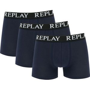 Replay - Boxer Basic Cuff Logo 3 Pack - Blauwe Boxershorts-XL