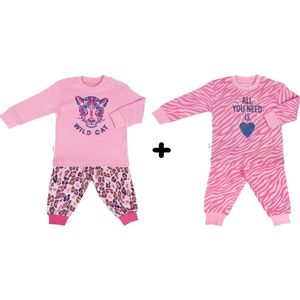 Baby - set van 2 pyjama's - Wild cat en all you need is love - kraamcadeau - babyshower - maat 80
