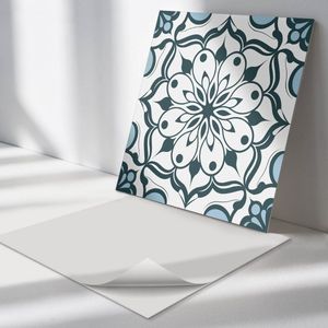 Wallfluent Vinyl Wandpaneel - Bloemenmandalapatroon Wandpaneel PVC - 50 cm x 50 cm - Zwart Vinyl Wandpaneel - Set van 4 - Vierkant Wandbekleding Vinyl - Patroon Wandpaneel - Zelfklevend Wandpaneel - Wandpaneel Keuken en Badkamer