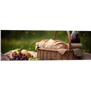 PVC Schuimplaat- Picknick - Mandje - Kleedje - Eten - Drinken - 90x30 cm Foto op PVC Schuimplaat