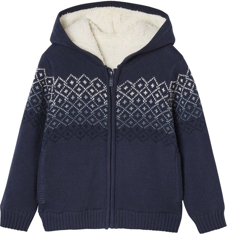 Sweater - Marineblauw - Gevoerd met Sherpa - Voor Jongens - Jacquardmotief