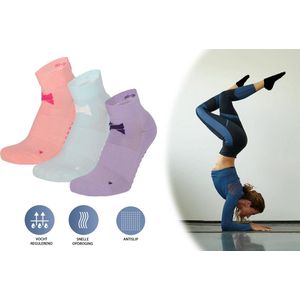 Comfort Essentials - Antislip Sokken Dames - Yoga Sokken Antislip Dames - 3 Paar - Pastel Kleuren - Maat 35-38 - Huissokken - Pilates Sokken - Sportsokken Dames - Gripsokken Voetbal - Grip Socks