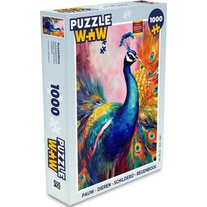 Puzzel Pauw - Dieren - Schilderij - Regenboog - Legpuzzel - Puzzel 1000 stukjes volwassenen