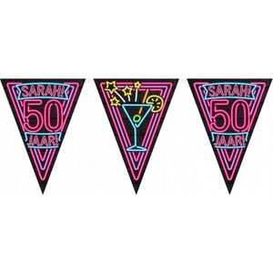 Vlaggenlijn 50 jaar Sarah - Vlaggenlijn - Verjaardagsversiering - Neon - Sarah versiering - 10 Meter