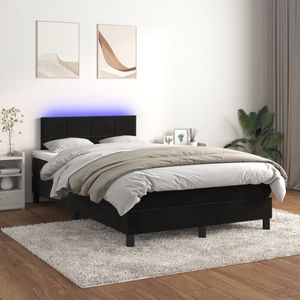The Living Store Boxspring Bed - Zwarte fluwelen stof - 120x200 cm - Verstelbaar hoofdbord - Kleurrijke LED-verlichting - Pocketvering matras - Huidvriendelijk topmatras
