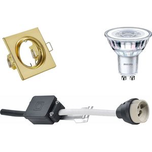 LED Spot Set - GU10 Fitting - Inbouw Vierkant - Mat Goud - Kantelbaar 80mm - Philips - CorePro 840 36D - 3.5W - Natuurlijk Wit 4000K