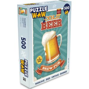 Puzzel Mancave - Bier - Vintage - Banner - Legpuzzel - Puzzel 500 stukjes