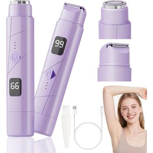 2 in 1 Ladyshave voor Vrouwen - Elektrisch Scheerapparaat - Bikinilijntrimmer met dubbele kop voor vrouwen - Nat en droog gebruik - Paars