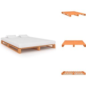 vidaXL Pallet bedframe - Massief grenenhout - 200 x 180 x 14 cm - Bruin - Bed