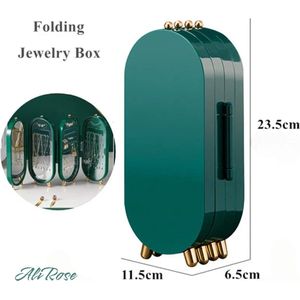AliRose - Luxe Juwelendoos - Green / Groen - Compact Design - Met Ingebouwde Spiegel - Sieraden Organisator - Perfect Cadeau