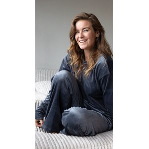 Huispak velours - grijs - 2 delig - maat L - velvet - broek met top