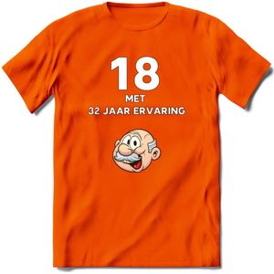 18 met 32 jaar ervaring T-Shirt | Grappig Abraham 50 Jaar Verjaardag Kleding Cadeau | Dames – Heren - Oranje - 3XL