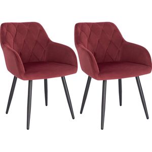 Kamyra® Set Van 2 Velvet Eetkamerstoelen - Eetkamerstoel - Stijlvol, Ergonomisch & Comfortabel - Bordeaux