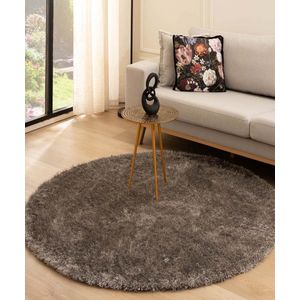 Rond hoogpolig vloerkleed velvet - Posh grijs 200 cm rond