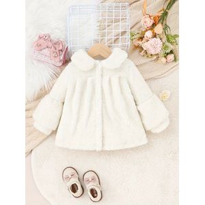 Baby - Baby meisje kraam cadeau - Schattige Pluizige Jas - Buiten Harige Warme Jas - Baby Meisje - 9 - 12 Maanden - Kleur Wit - Chique Jas - Kraamcadeau Meisje - Verjaardagscadeau Meisje - KerstCadeau - Kerstmis - Christmas - Cadeautjes