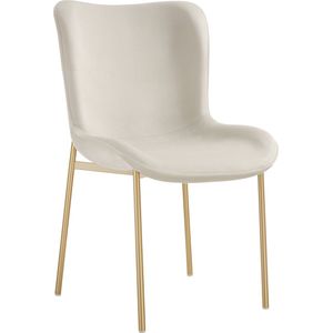 tectake® Gestoffeerde stoel - eetkamerstoel - fluweellook - ergonomische vorm - hoge rugleuning - Draagkracht 120 kg - beige / goud
