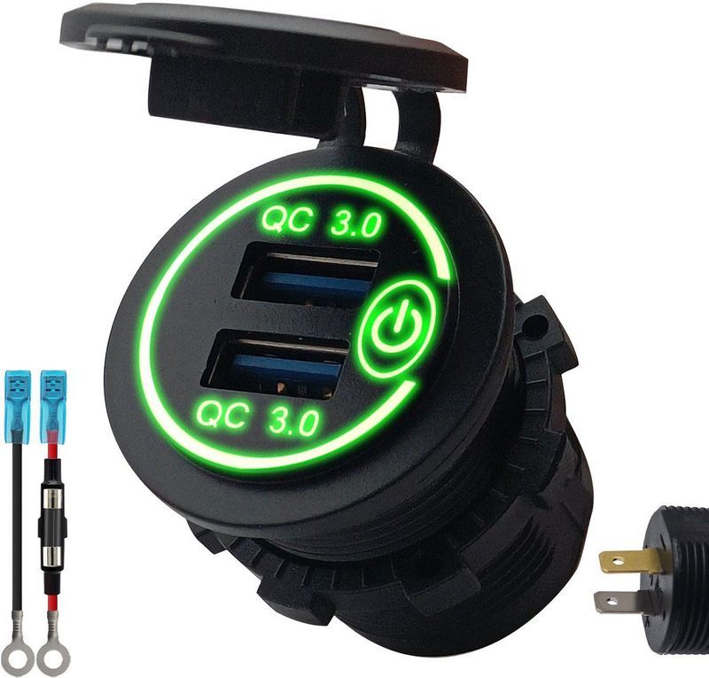 ProRide - PUSB1QC-G - 12V USB Stopcontact - Groen - 2 Poorten met Schakelaar - QC3.0
