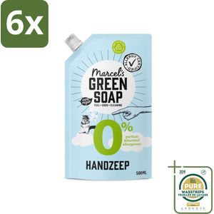 Marcel's Green Soap - Handzeep 0% - Navulling - Plantaardig & duurzaam - 500 ml - Voordeelverpakking - 6 stuks - Biologisch afbreekbaar - Plantaardige zeep