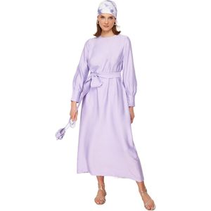 Trendyol Lichtbruine Jurk Met Brede Riem, Rits, Geweven Linnenlook En Manchetten Tctss23Eb00219