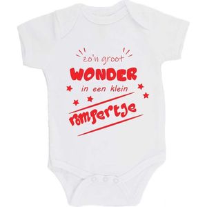 100% katoenen Romper ""zo'n groot wonder in een klein rompertje"" Unisex Katoen Wit/rood Maat 56/62