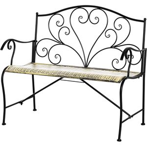 Tuinbank - Buitenbank - Terrasbank - Balkonbank - 2-zitsbank - met Metaal Frame - Armsteunen - Neo-Retro Stijl - Tuinmeubelen - voor Tuin - Terras - Balkon - Epoxy Meubelafwerking - 100 x 50 x 88 cm - Zwart