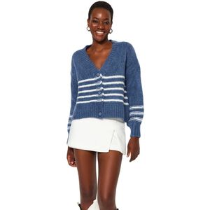 Trendyol Indigo Zacht Gestreept Gebreide Vest Met Textuur Twoaw24Hi00118