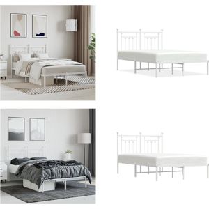 vidaXL Bedframe met hoofdbord metaal wit 120x200 cm - Bedframe - Bedframes - Tweepersoonsbed - Bed