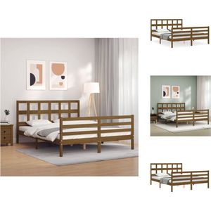 vidaXL Bed Houten - Massief grenenhout - Multiplex lattenbodem - 205.5 x 155.5 x 100 cm - Honingbruin - King Size - Bed
