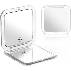 Compact Vouwspiegel 1x/15x Vergroting Make-up Spiegel voor Reizen - Kleine Pocketformaat Spiegel Handheld Vouwbaar Draagbaar 2-Zijdig met 15x Vergroting en 1x Spiegel voor Makeup