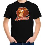 Zwarte Holland fan t-shirt voor kinderen - cartoon leeuw - / Nederland supporter - Koningsdag / EK / WK shirt / outfit 122/128