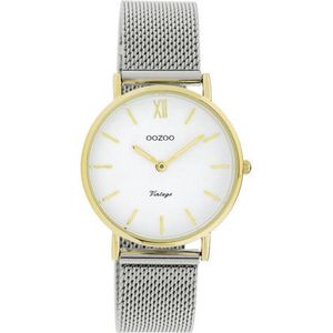 OOZOO Vintage series - Gouden horloge met zilveren metalen mesh armband - C20121 - Ø32