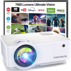 Mini Beamer voor Thuisbioscoop - 1080P Full HD, 7000 Lumen Video Projector met 300'' Scherm