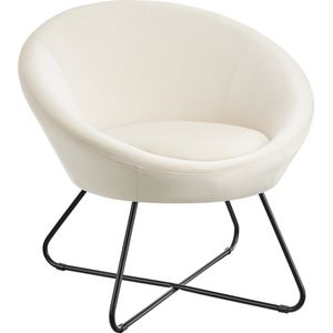 tectake® Centera Cocktailstoel – Ronde Gestoffeerde Fauteuil in Fluweellook met Stalen Frame – Luxe en Comfortabel Design voor Woonkamer of Slaapkamer – Beige