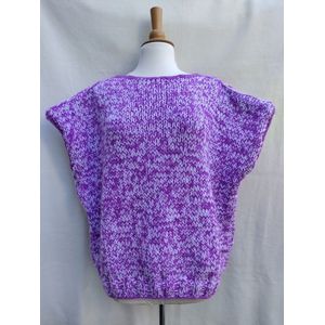 Handgebreide trui korte mouw / spencer in lila met wit