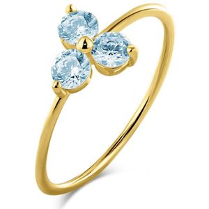Silventi 9NBSAM-G230080 Gouden Ring met Drie Zirkonia Steentjes - Dames - Bloem - 7,3x7,7mm - Licht Blauw - Maat 54 - 14 Karaat - Goud