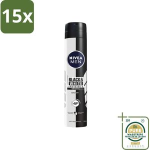 15 x Nivea - Men - Deodorant - Spray - Black & White Invisible Original - 150 ml - Grootverpakking - Deodorant Spray - Anti-transpirant - Anti-vlek - Zweetbehandeling - Mannelijke Geur