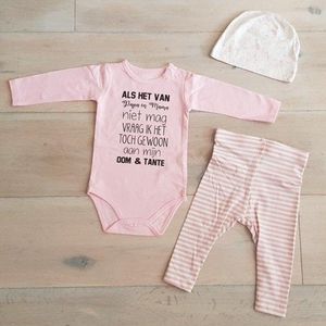 Baby Meisjes Setje 3-delig newborn | maat 74-80 | roze tekst oom en tante | Baby Kleding Cadeau - Kraam Romper set - Babyshower setje zwangerschap aankondiging