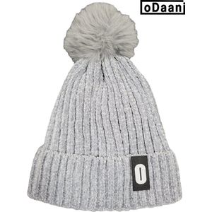 warme muts - beanie - wintermuts - muts pompon - pompom - thermo muts gehaakt - Grijs gemeleerd - oDaani