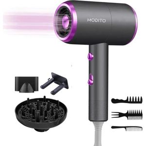 Modito Haardroger - Föhn Met Diffuser - Ionische haardroger - 2 standen - Roze/paars