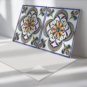 Wallfluent Vinyl Wandpaneel - Bloemenpatroon op tegel Zelfklevend Wandpaneel - 100 cm x 50 cm - Geel PVC wandpaneel - Set van 1 - Rechthoekig Wandbekleding Vinyl - Texturen Wandpaneel - PVC Muurpaneel - Wandpaneel Keuken en Badkamer