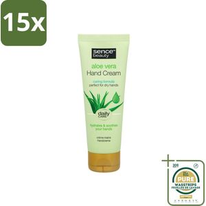 15 x Sence - Aloë Vera - Handcrème - Hydraterend - 75 ml - Grootverpakking - Handcrème Aloë Vera - Droge Handen - Handverzorging - Voedende Handcrème - Kalmerende Handcrème