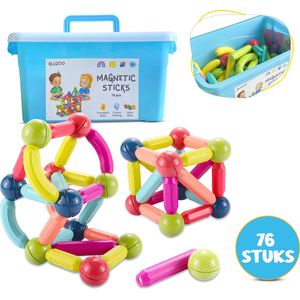 KLUZOO Magnetisch Speelgoed - Montessori Magnetische Staafjes - 76 stuks - Magnetische Bouwstenen Set - Creatieve Magnetische Bouwblokken voor Kinderen - Magnetisch Bouwspeelgoed - Inclusief Opbergdoos
