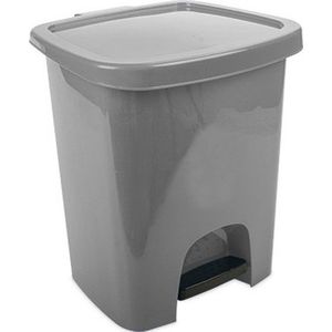 Grijze pedaalemmer vuilnisbak/prullenbak 6 liter 21 x 23 x 29 cm - Kunststof/plastic vuilnisemmer- Dameshygiene afvalbak voor toilet/badkamer