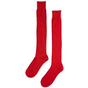KIMU Sokken Rood Gebreid - Maat 39 40 41 42 43 44 45 46 - Dames Heren Unisex - Rode Lange Kniekousen Voetbalsokken Sportsokken Kniesokken Cheerleader Gebreide Kousen Sinterklaas Kado